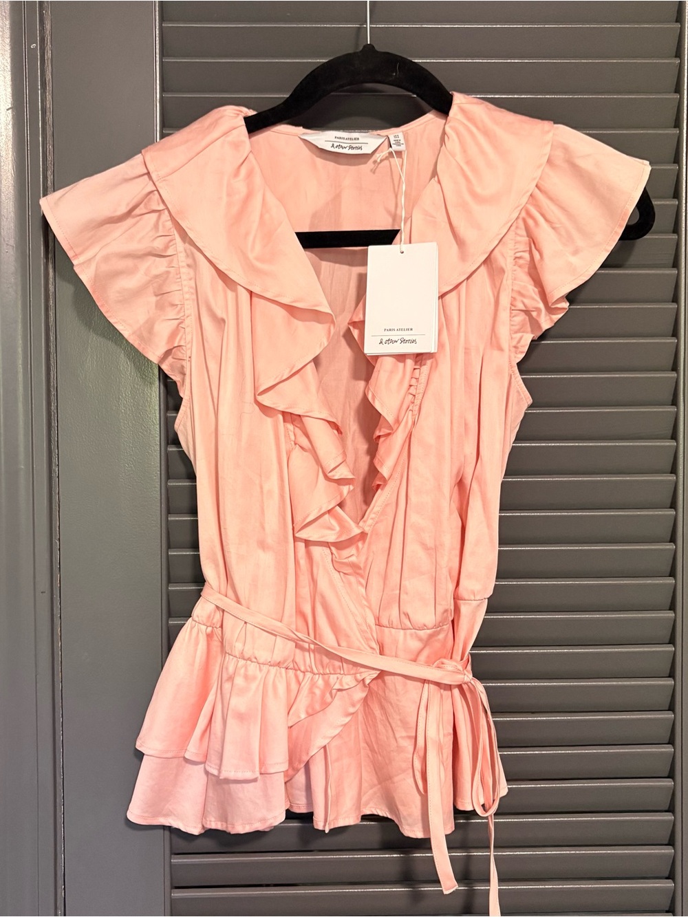& Other Stories NWT Pale Pink Ruffle Wrap Top